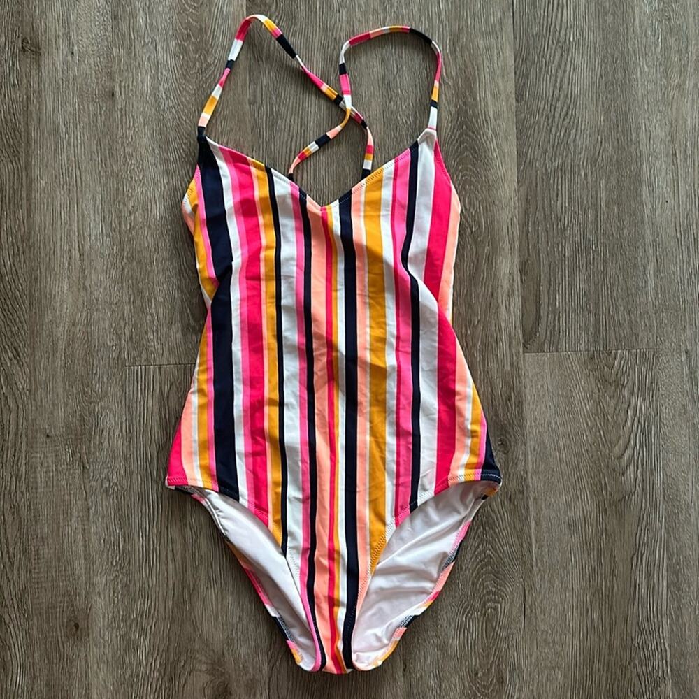 Aerie Full Coverage One Piece Swimsuit Multicolor Stripe Medium Strappy